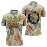 NZ Slang Sweet As Kiwi Shaka Sign Zipper Polo Shirt New Zealand Surfboards Sun and Tropical Beach Retro