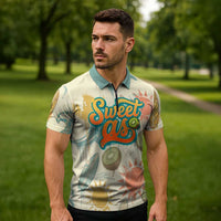 NZ Slang Sweet As Kiwi Shaka Sign Zipper Polo Shirt New Zealand Surfboards Sun and Tropical Beach Retro