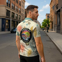 NZ Slang Sweet As Kiwi Shaka Sign Zipper Polo Shirt New Zealand Surfboards Sun and Tropical Beach Retro