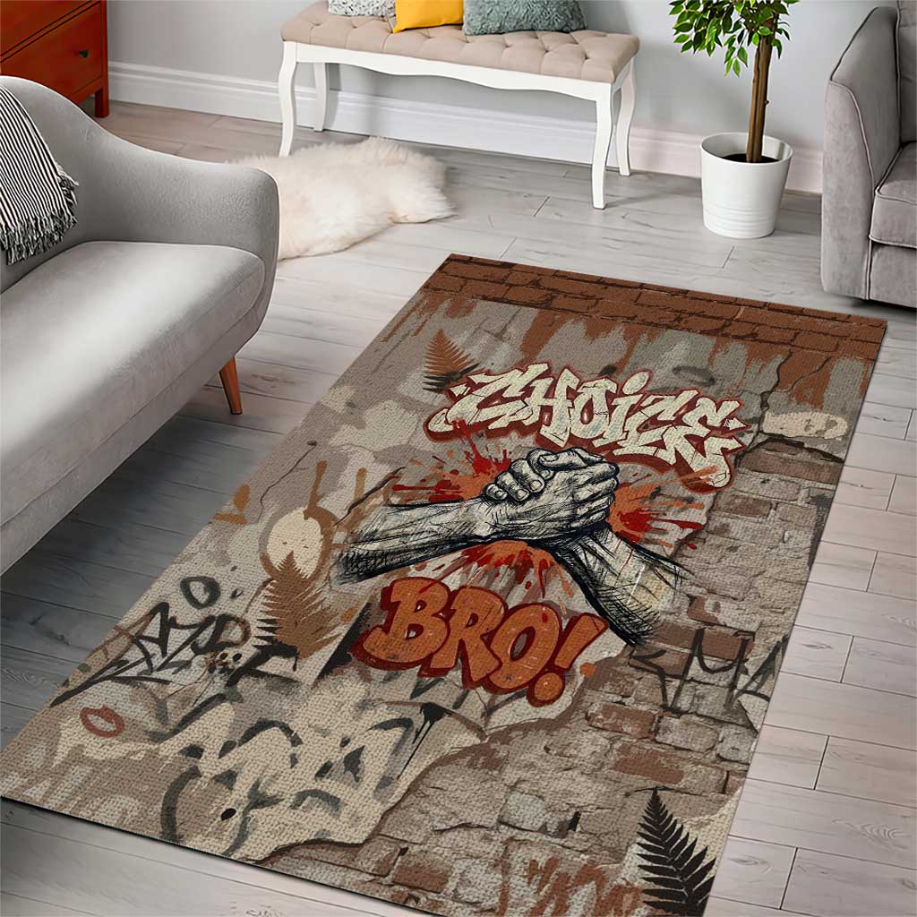 Choice Bro Graffiti Handshake Area Rug New Zealand Slang Fern Brick Wall and Urban Street Art
