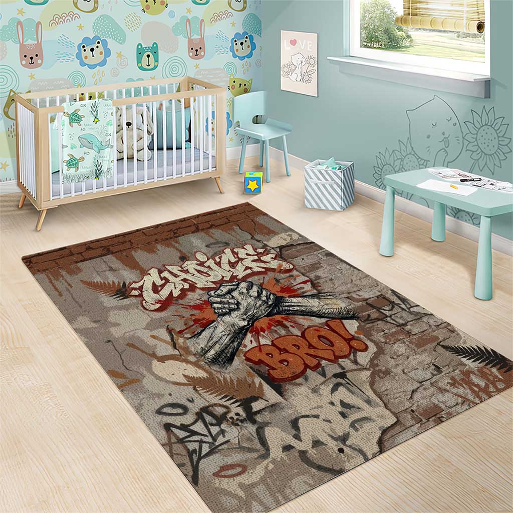Choice Bro Graffiti Handshake Area Rug New Zealand Slang Fern Brick Wall and Urban Street Art