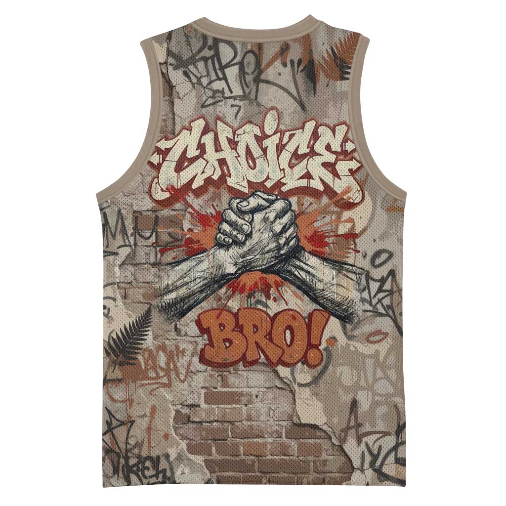 Choice Bro Graffiti Handshake Basketball Jersey New Zealand Slang Fern Brick Wall and Urban Street Art