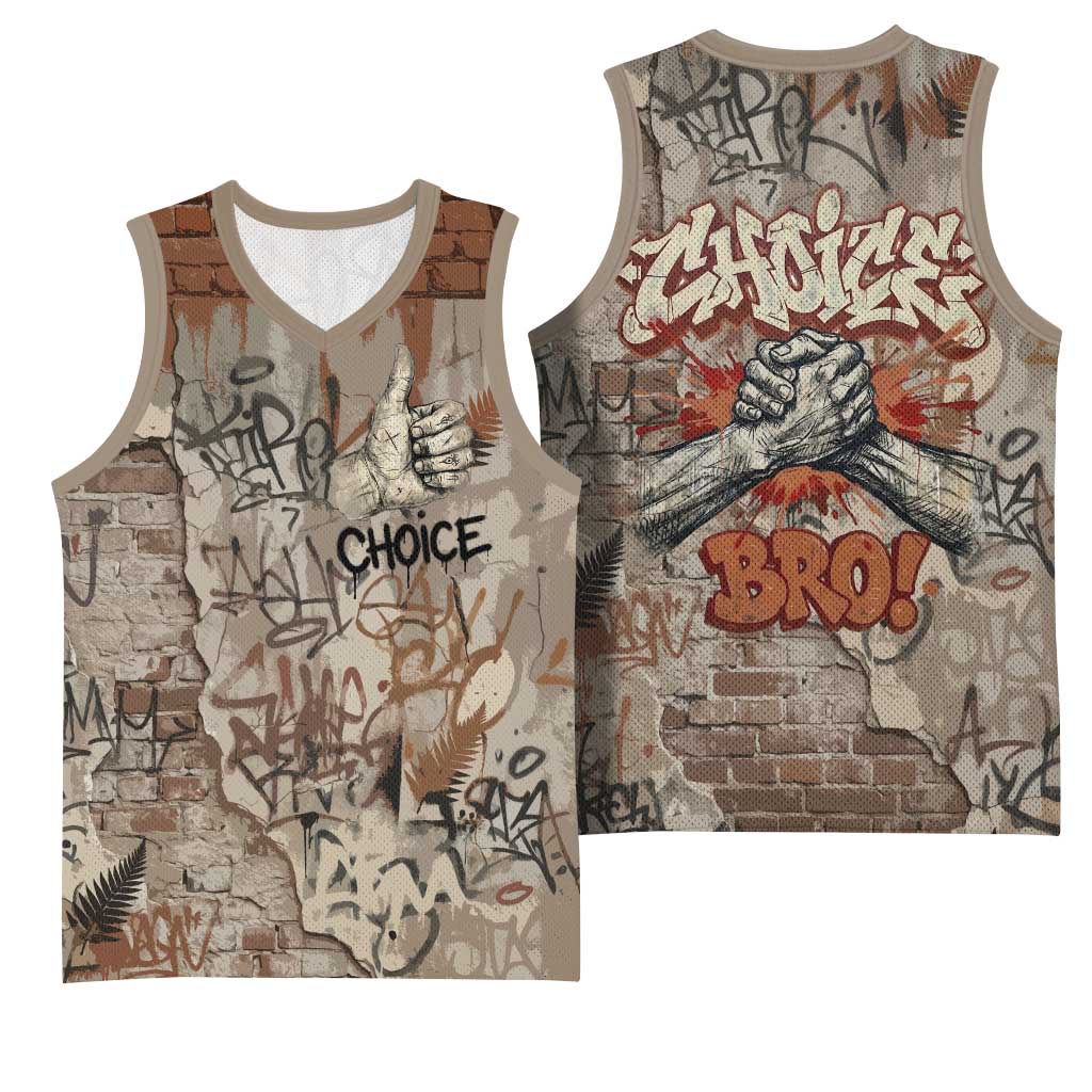 Choice Bro Graffiti Handshake Basketball Jersey New Zealand Slang Fern Brick Wall and Urban Street Art