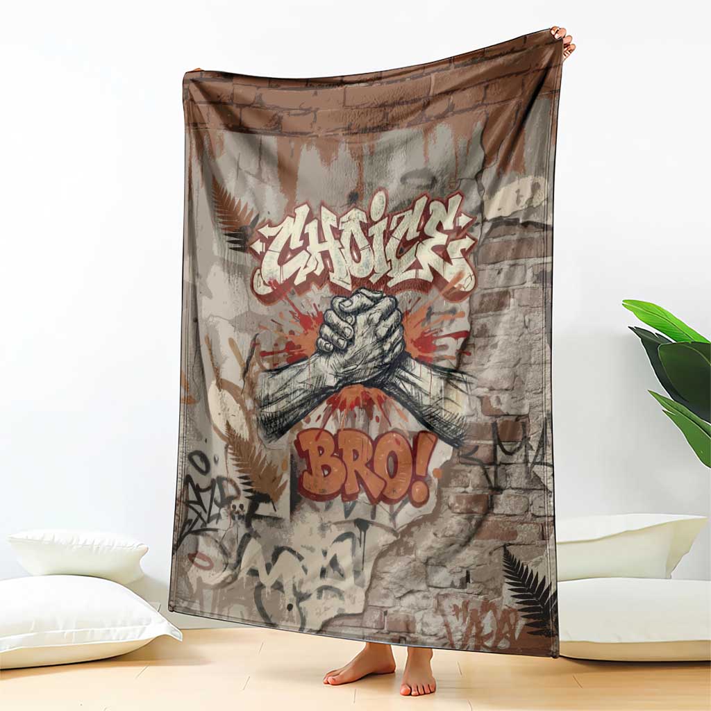 Choice Bro Graffiti Handshake Blanket New Zealand Slang Fern Brick Wall and Urban Street Art