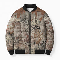 Choice Bro Graffiti Handshake Bomber Puffer Jacket New Zealand Slang Fern Brick Wall and Urban Street Art