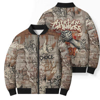 Choice Bro Graffiti Handshake Bomber Puffer Jacket New Zealand Slang Fern Brick Wall and Urban Street Art