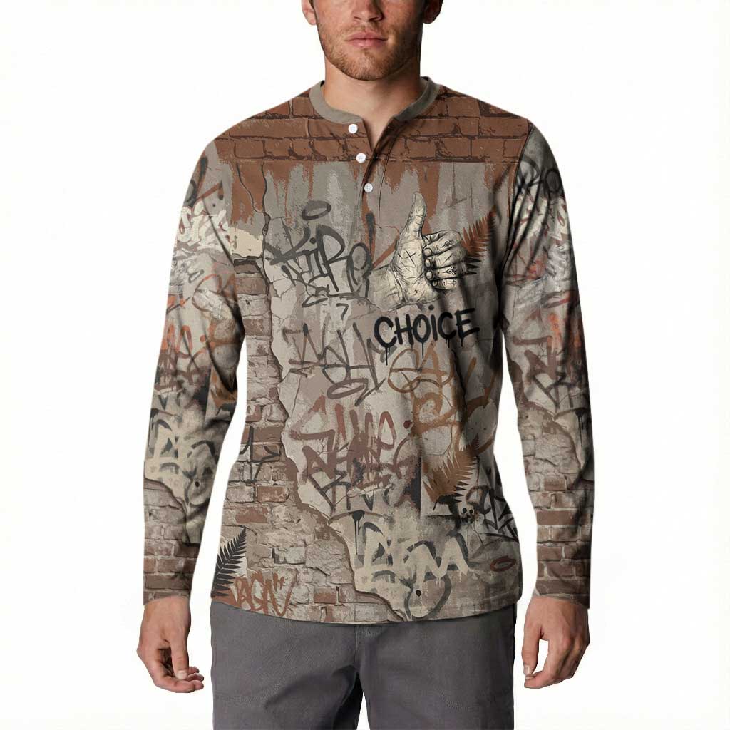 Choice Bro Graffiti Handshake Button Sweatshirt New Zealand Slang Fern Brick Wall and Urban Street Art