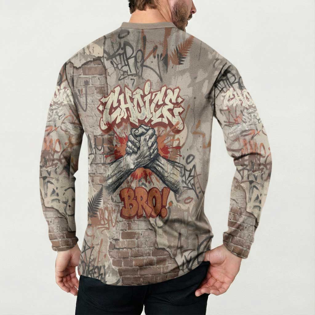 Choice Bro Graffiti Handshake Button Sweatshirt New Zealand Slang Fern Brick Wall and Urban Street Art