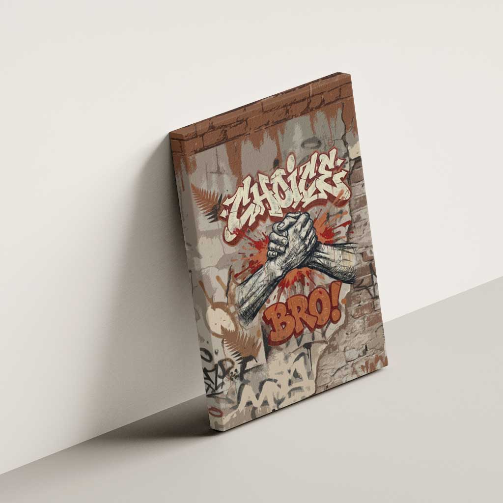 Choice Bro Graffiti Handshake Canvas Wall Art New Zealand Slang Fern Brick Wall and Urban Street Art