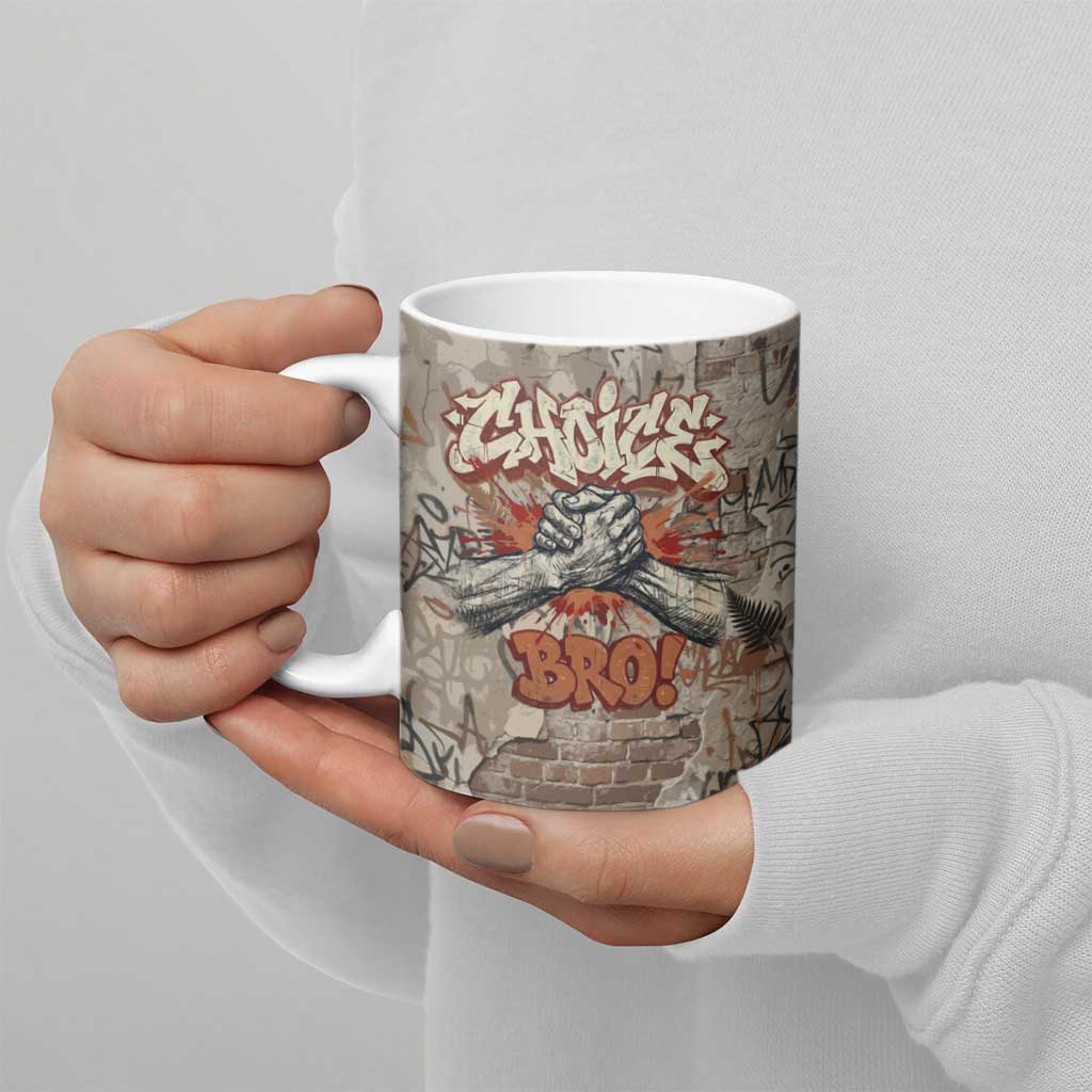 Choice Bro Graffiti Handshake Ceramic Mug New Zealand Slang Fern Brick Wall and Urban Street Art