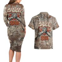 Choice Bro Graffiti Handshake Couples Matching Long Sleeve Bodycon Dress and Hawaiian Shirt New Zealand Slang Fern Brick Wall and Urban Street Art