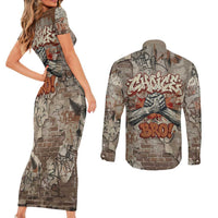 Choice Bro Graffiti Handshake Couples Matching Short Sleeve Bodycon Dress and Long Sleeve Button Shirt New Zealand Slang Fern Brick Wall and Urban Street Art