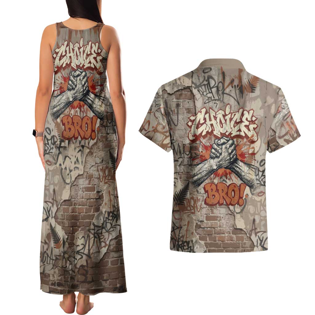 Choice Bro Graffiti Handshake Couples Matching Tank Maxi Dress and Hawaiian Shirt New Zealand Slang Fern Brick Wall and Urban Street Art