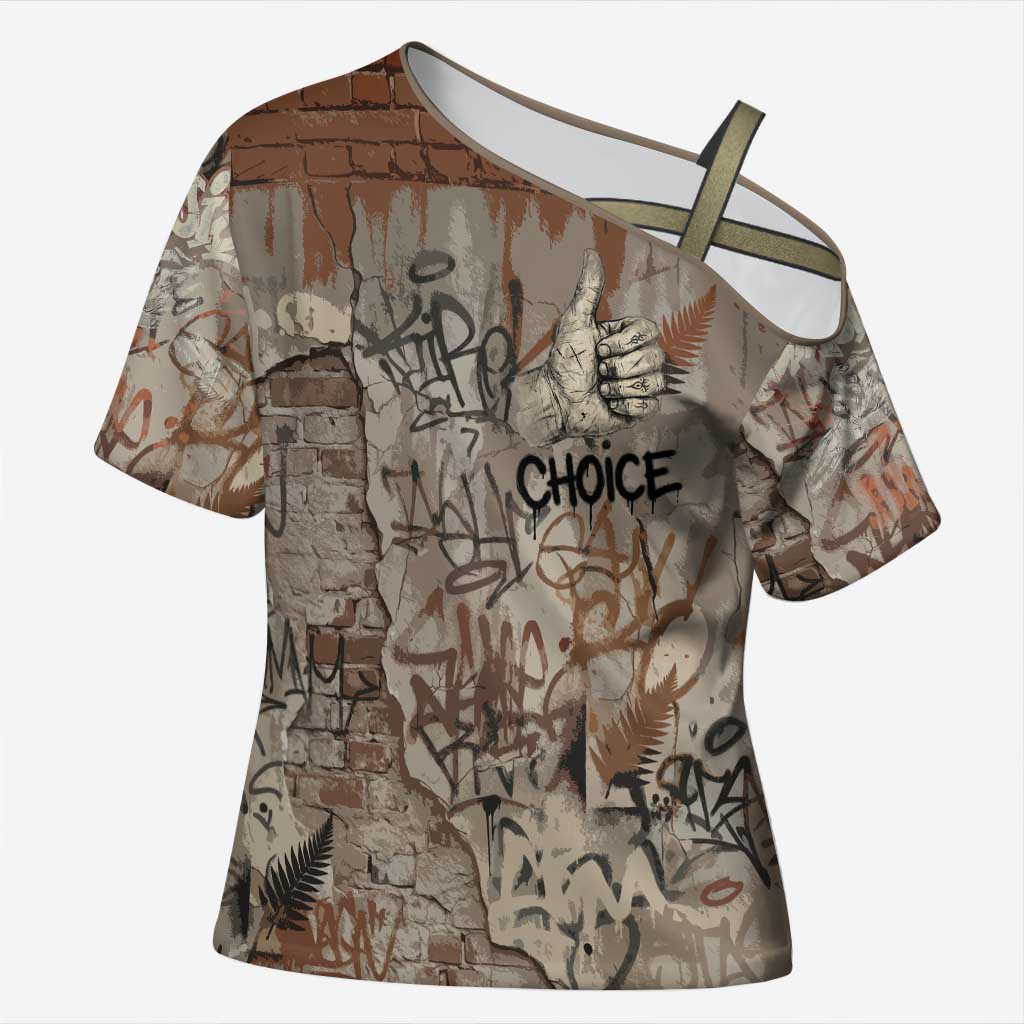 Choice Bro Graffiti Handshake Cross Shoulder Shirt New Zealand Slang Fern Brick Wall and Urban Street Art
