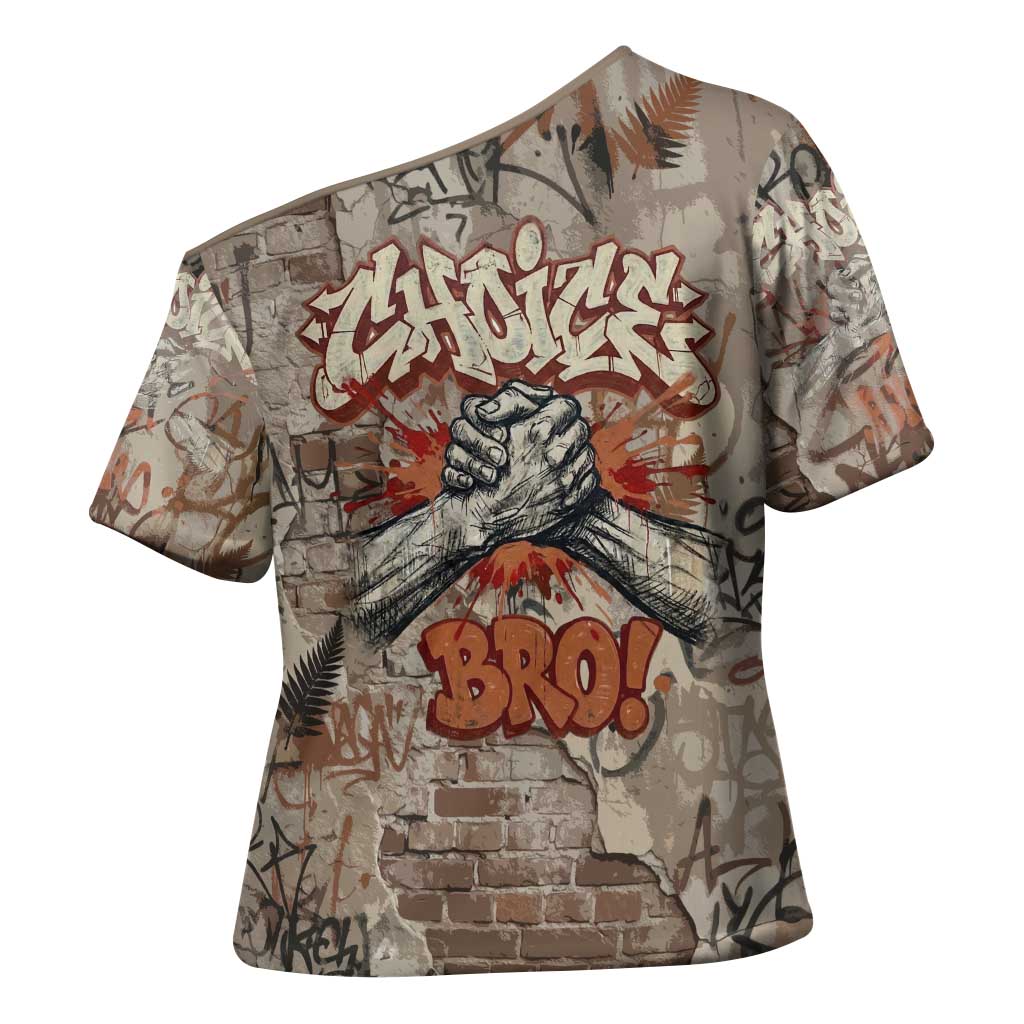 Choice Bro Graffiti Handshake Cross Shoulder Shirt New Zealand Slang Fern Brick Wall and Urban Street Art