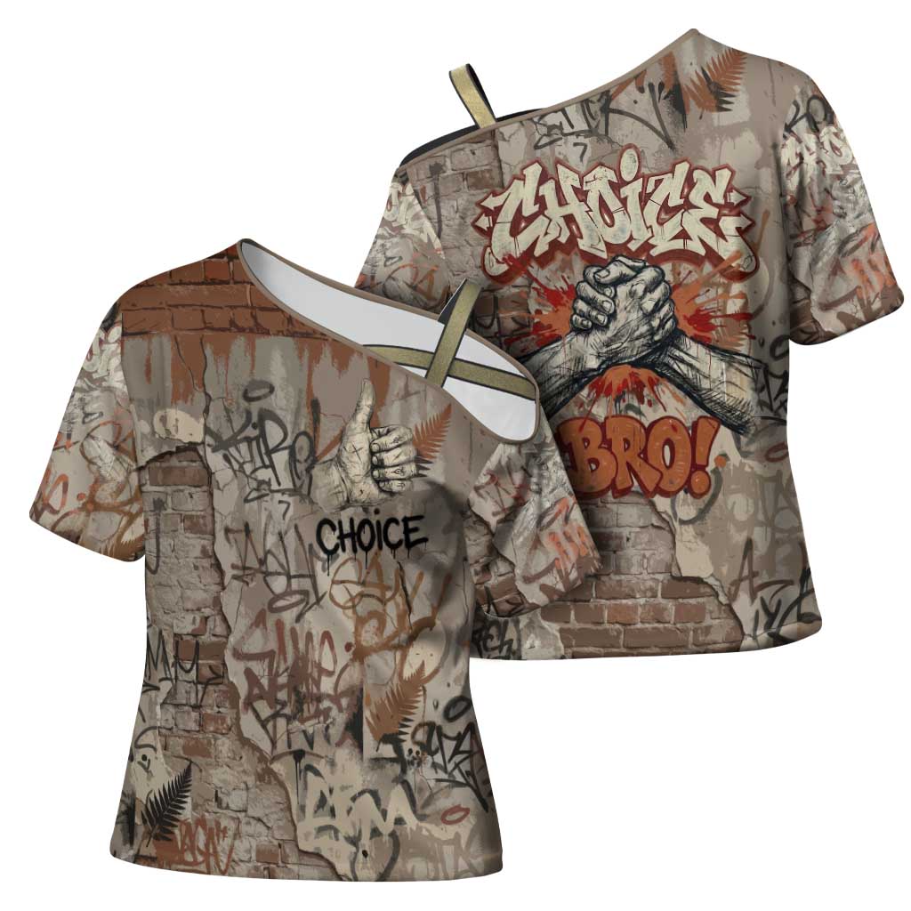 Choice Bro Graffiti Handshake Cross Shoulder Shirt New Zealand Slang Fern Brick Wall and Urban Street Art