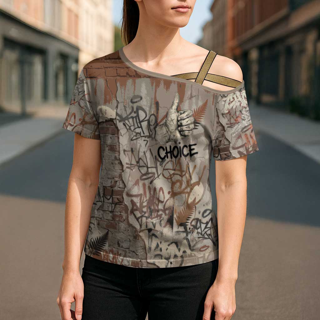 Choice Bro Graffiti Handshake Cross Shoulder Shirt New Zealand Slang Fern Brick Wall and Urban Street Art