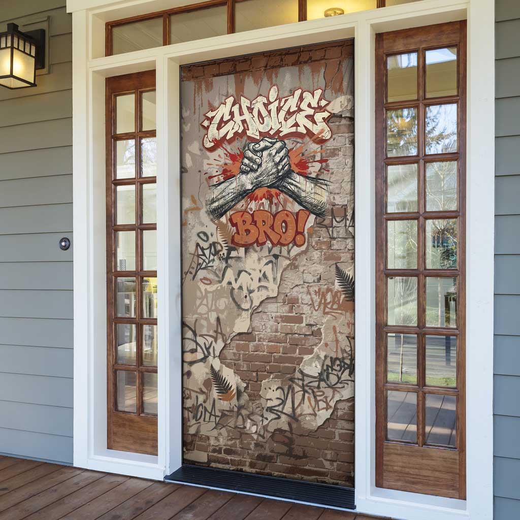 Choice Bro Graffiti Handshake Door Cover New Zealand Slang Fern Brick Wall and Urban Street Art
