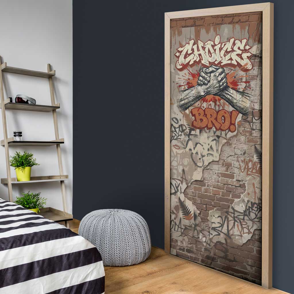 Choice Bro Graffiti Handshake Door Cover New Zealand Slang Fern Brick Wall and Urban Street Art