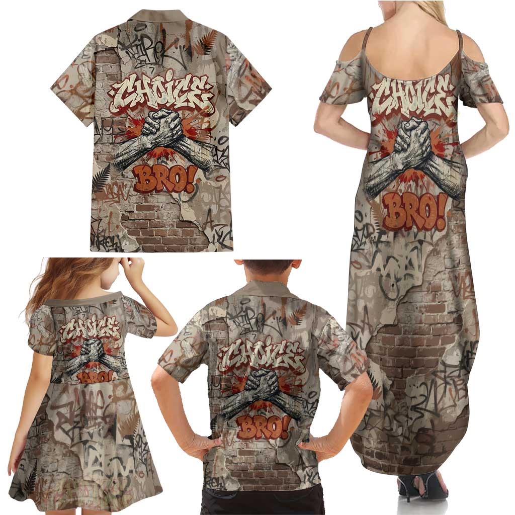 Choice Bro Graffiti Handshake Family Matching Summer Maxi Dress and Hawaiian Shirt New Zealand Slang Fern Brick Wall and Urban Street Art TS04 - Polynesian Pride
