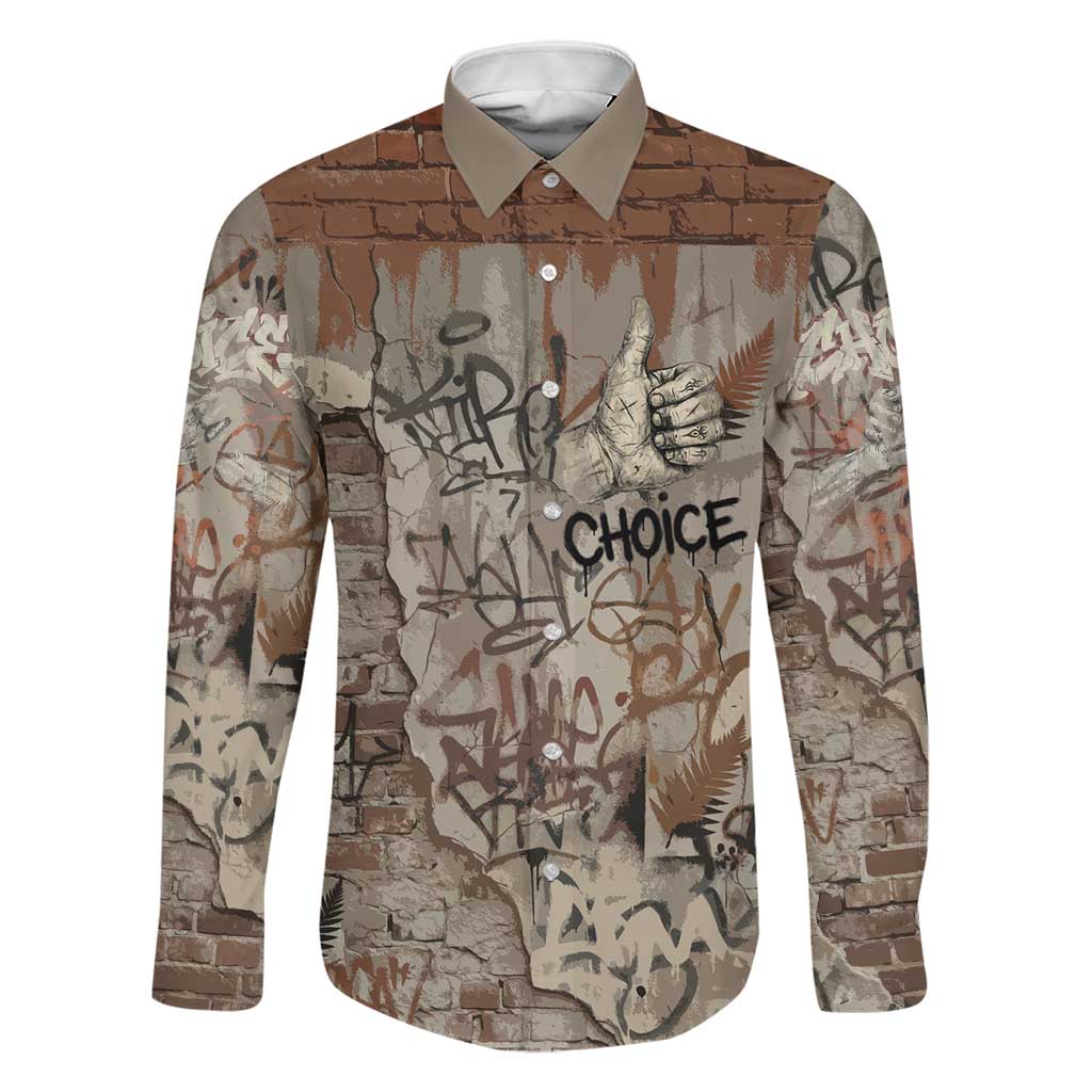 Choice Bro Graffiti Handshake Family Matching Summer Maxi Dress and Hawaiian Shirt New Zealand Slang Fern Brick Wall and Urban Street Art TS04 Dad's Shirt - Long Sleeve Multicolor - Polynesian Pride