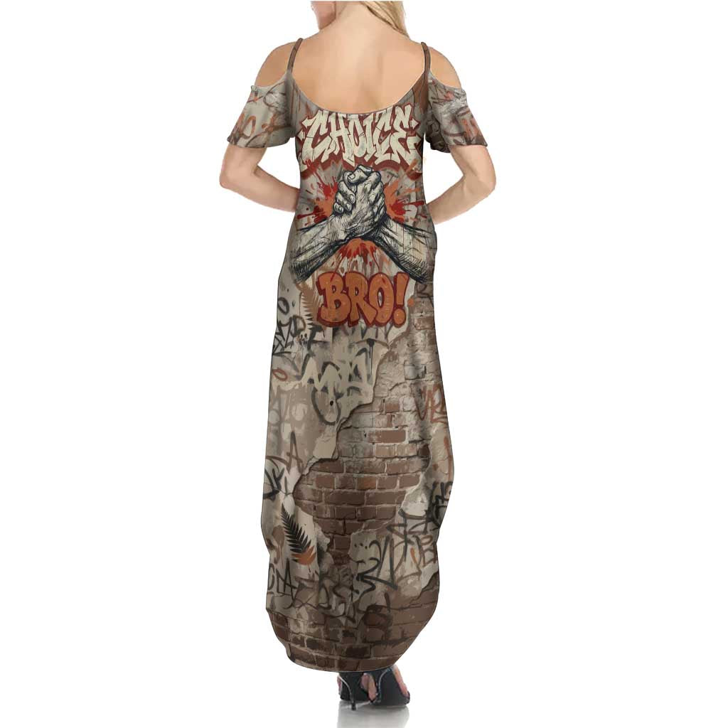 Choice Bro Graffiti Handshake Family Matching Summer Maxi Dress and Hawaiian Shirt New Zealand Slang Fern Brick Wall and Urban Street Art TS04 - Polynesian Pride