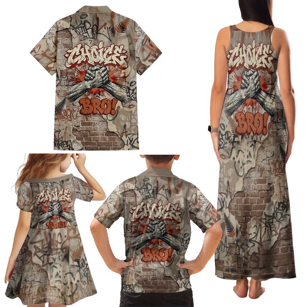 Choice Bro Graffiti Handshake Family Matching Tank Maxi Dress and Hawaiian Shirt New Zealand Slang Fern Brick Wall and Urban Street Art
