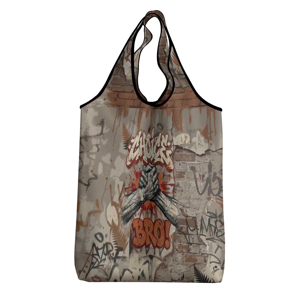 Choice Bro Graffiti Handshake Grocery Bag New Zealand Slang Fern Brick Wall and Urban Street Art