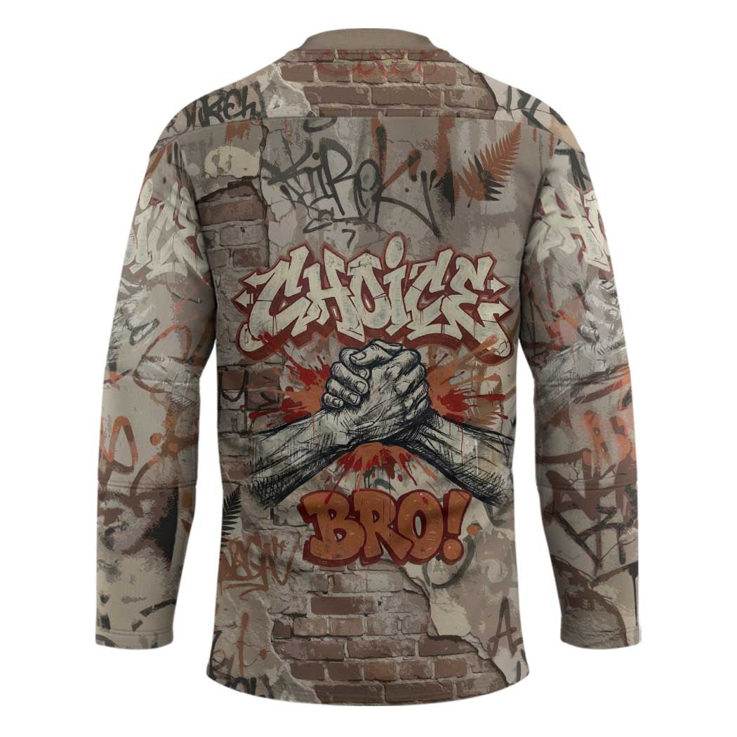Choice Bro Graffiti Handshake Hockey Jersey New Zealand Slang Fern Brick Wall and Urban Street Art