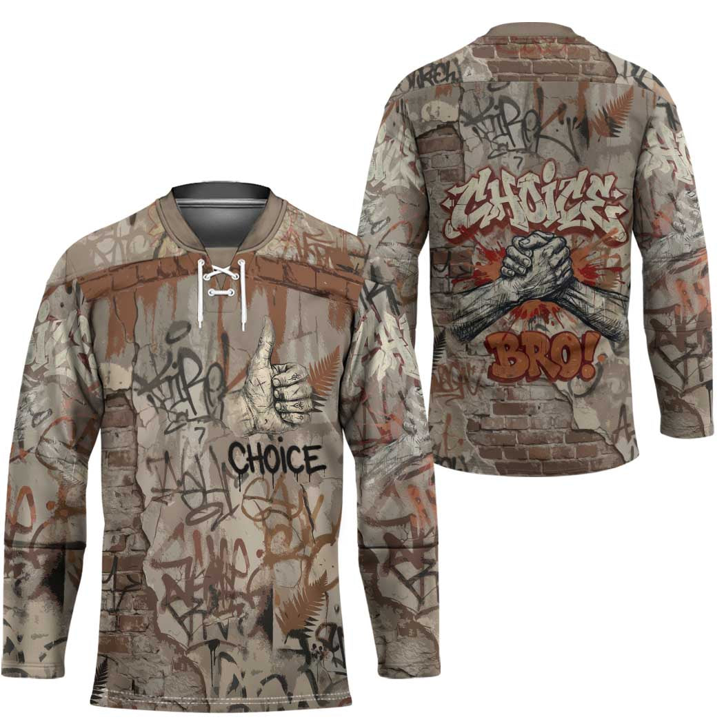 Choice Bro Graffiti Handshake Hockey Jersey New Zealand Slang Fern Brick Wall and Urban Street Art