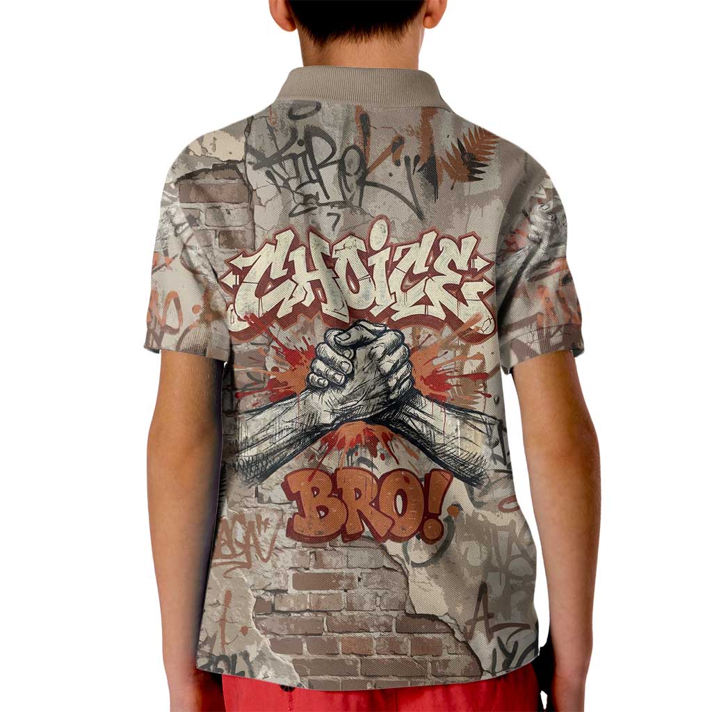 Choice Bro Graffiti Handshake Kid Polo Shirt New Zealand Slang Fern Brick Wall and Urban Street Art