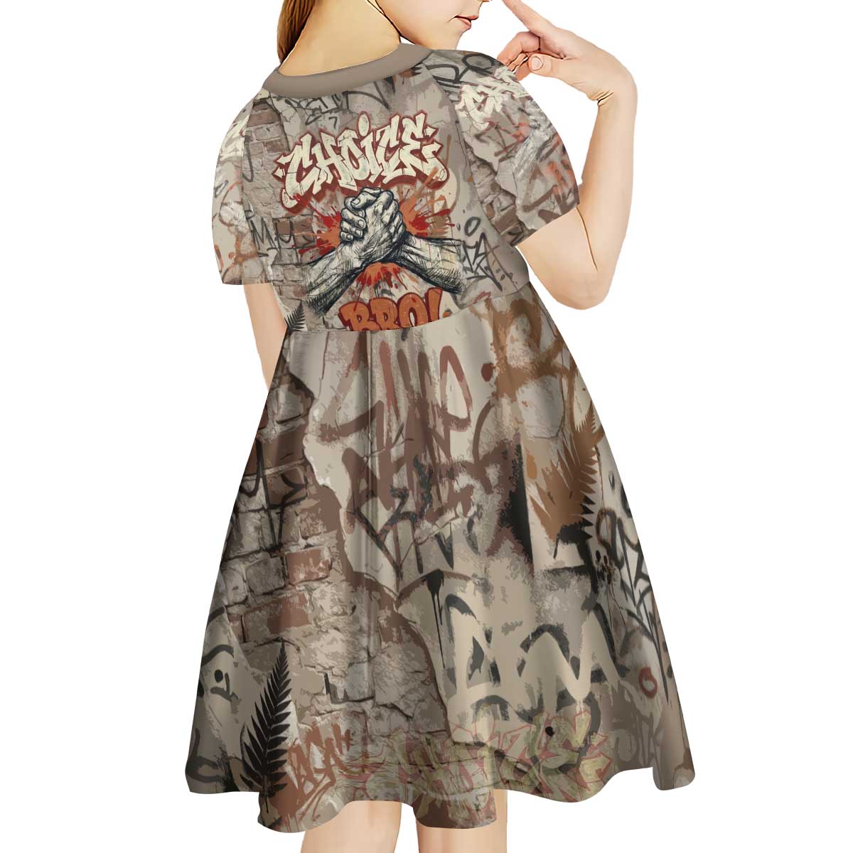 Choice Bro Graffiti Handshake Kid Short Sleeve Dress New Zealand Slang Fern Brick Wall and Urban Street Art