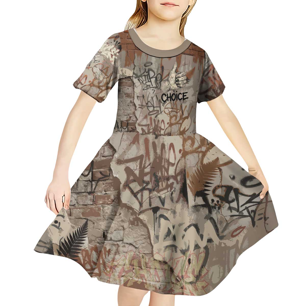 Choice Bro Graffiti Handshake Kid Short Sleeve Dress New Zealand Slang Fern Brick Wall and Urban Street Art