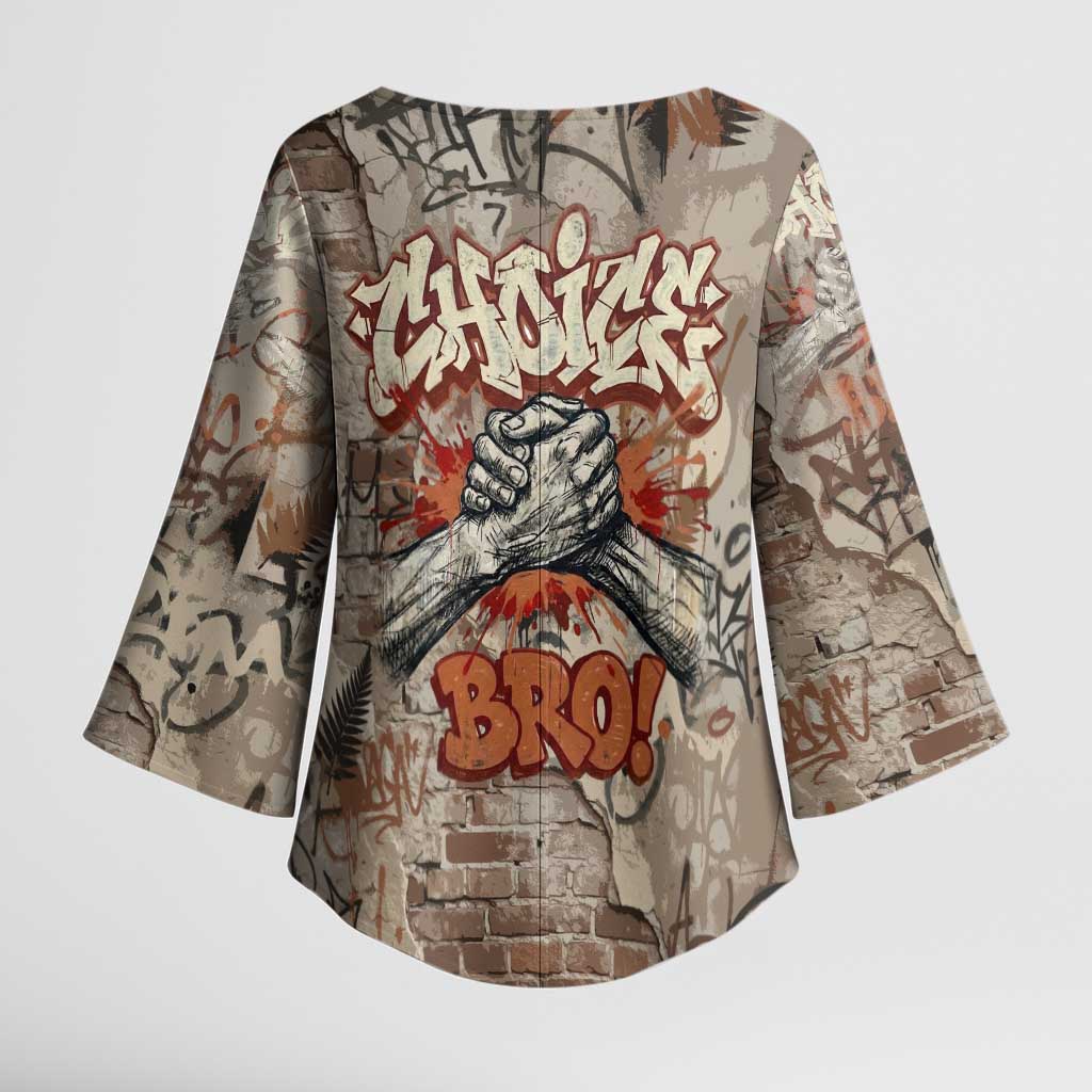 Choice Bro Graffiti Handshake Kimono Sleeve Blouse New Zealand Slang Fern Brick Wall and Urban Street Art