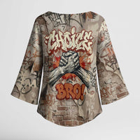 Choice Bro Graffiti Handshake Kimono Sleeve Blouse New Zealand Slang Fern Brick Wall and Urban Street Art