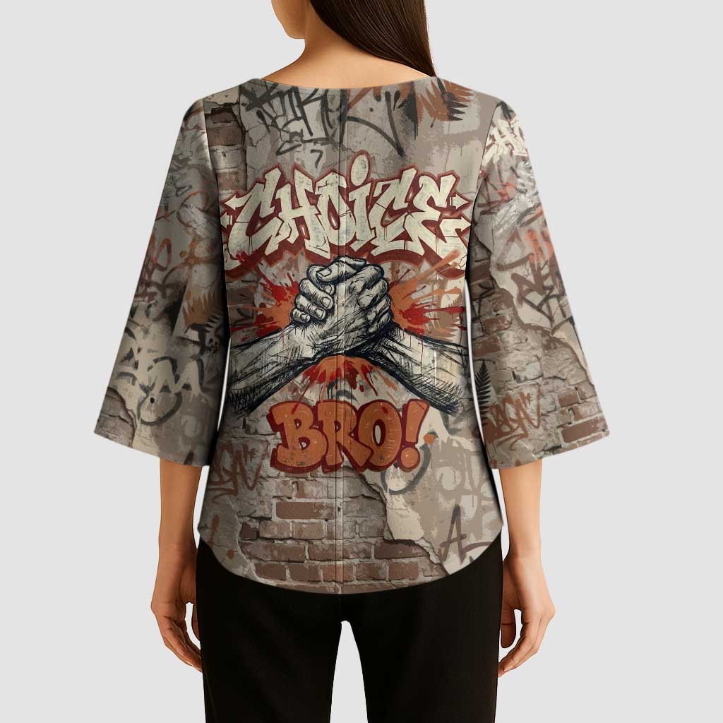 Choice Bro Graffiti Handshake Kimono Sleeve Blouse New Zealand Slang Fern Brick Wall and Urban Street Art