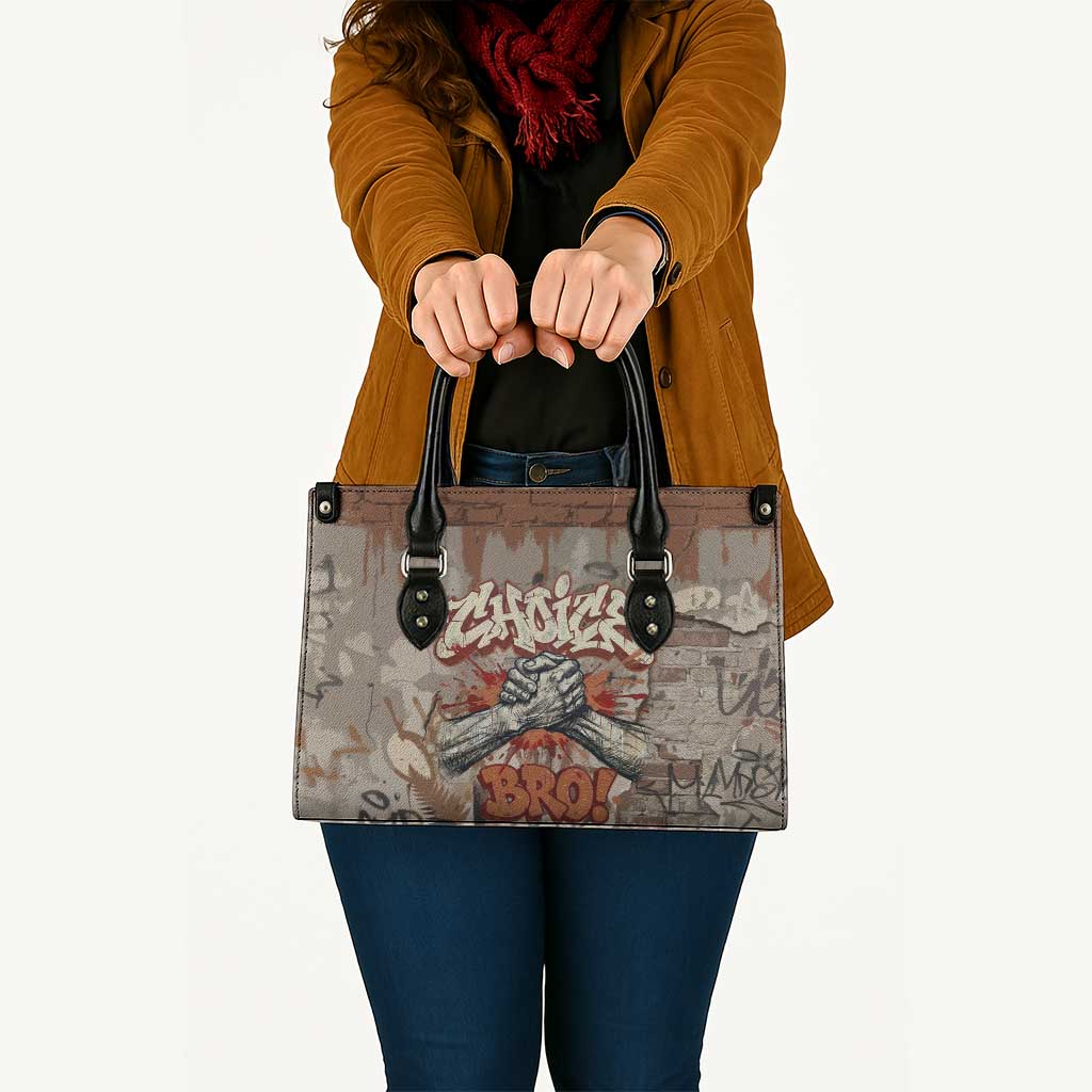 Choice Bro Graffiti Handshake Leather Bag New Zealand Slang Fern Brick Wall and Urban Street Art