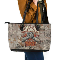 Choice Bro Graffiti Handshake Leather Tote Bag New Zealand Slang Fern Brick Wall and Urban Street Art TS04 - Polynesian Pride