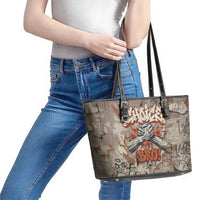 Choice Bro Graffiti Handshake Leather Tote Bag New Zealand Slang Fern Brick Wall and Urban Street Art TS04 - Polynesian Pride