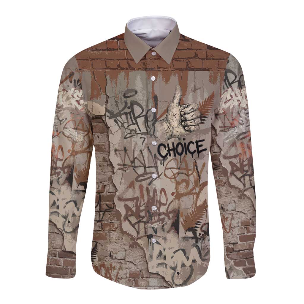 Choice Bro Graffiti Handshake Long Sleeve Button Shirt New Zealand Slang Fern Brick Wall and Urban Street Art