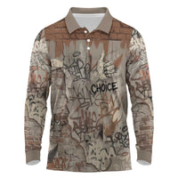 Choice Bro Graffiti Handshake Long Sleeve Polo Shirt New Zealand Slang Fern Brick Wall and Urban Street Art