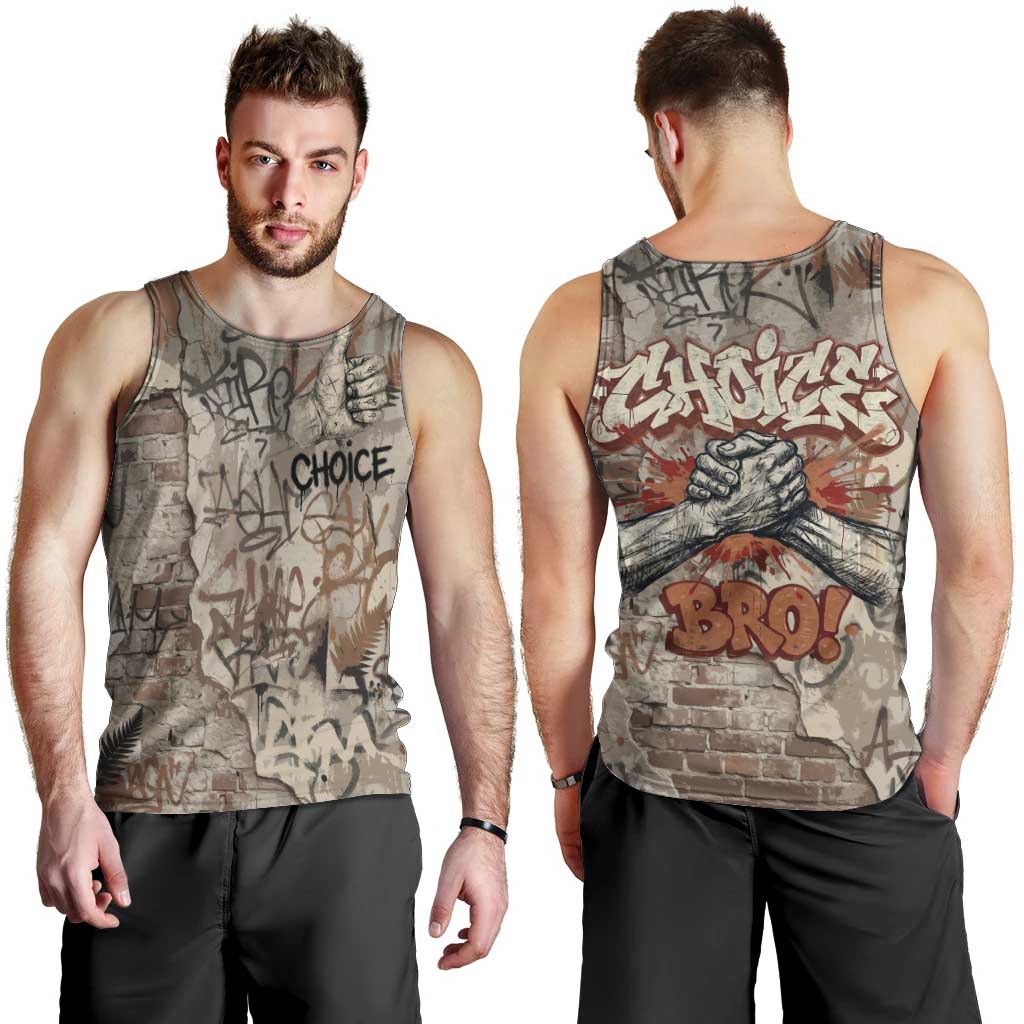 Choice Bro Graffiti Handshake Men Tank Top New Zealand Slang Fern Brick Wall and Urban Street Art