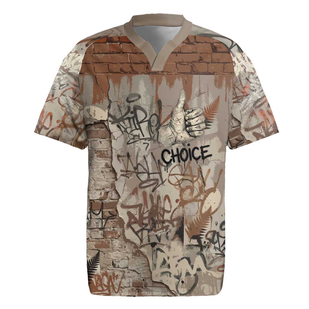 Choice Bro Graffiti Handshake Rugby Jersey New Zealand Slang Fern Brick Wall and Urban Street Art