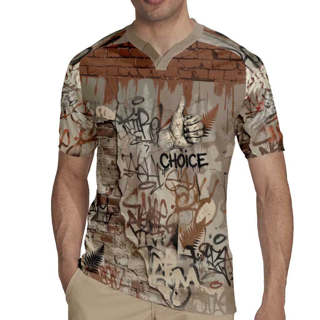 Choice Bro Graffiti Handshake Rugby Jersey New Zealand Slang Fern Brick Wall and Urban Street Art