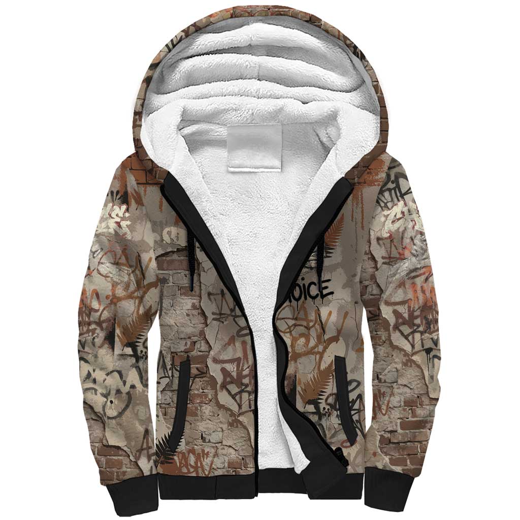 Choice Bro Graffiti Handshake Sherpa Hoodie New Zealand Slang Fern Brick Wall and Urban Street Art