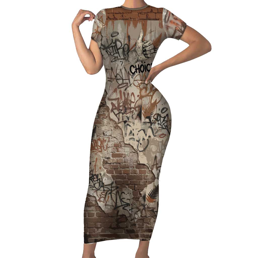 Choice Bro Graffiti Handshake Short Sleeve Bodycon Dress New Zealand Slang Fern Brick Wall and Urban Street Art