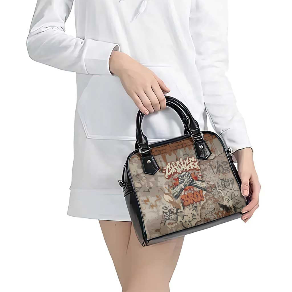 Choice Bro Graffiti Handshake Shoulder Handbag New Zealand Slang Fern Brick Wall and Urban Street Art