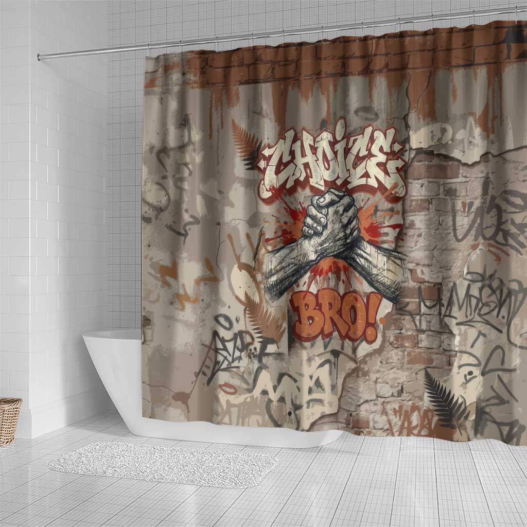 Choice Bro Graffiti Handshake Shower Curtain New Zealand Slang Fern Brick Wall and Urban Street Art