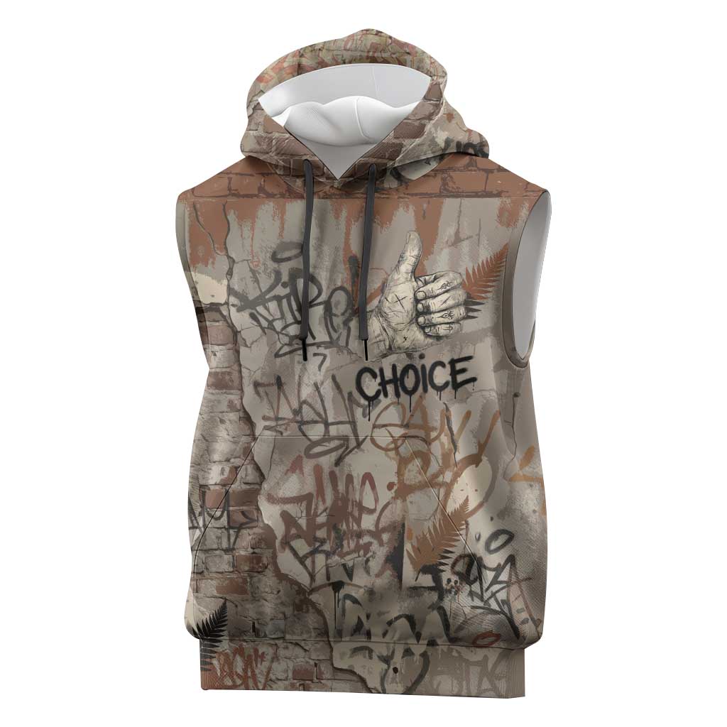 Choice Bro Graffiti Handshake Sleeveless Hoodie New Zealand Slang Fern Brick Wall and Urban Street Art