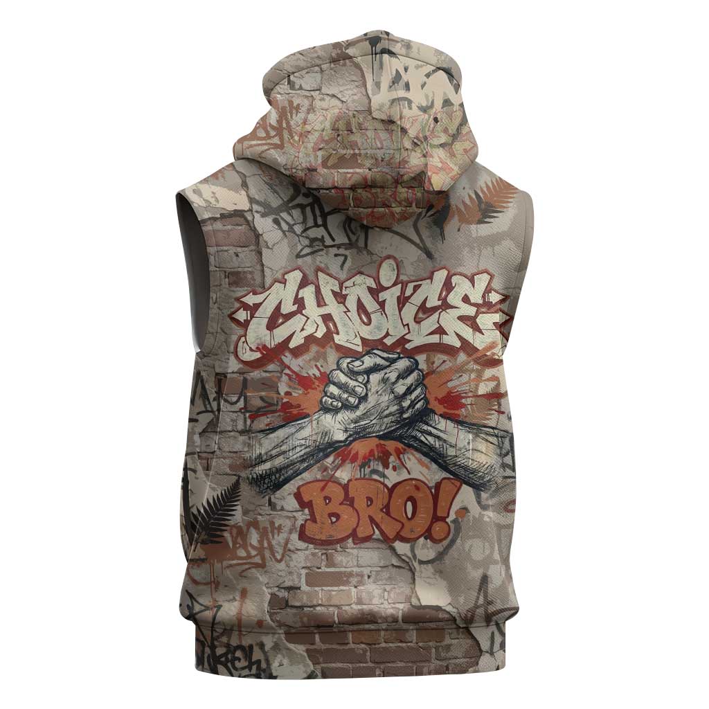 Choice Bro Graffiti Handshake Sleeveless Hoodie New Zealand Slang Fern Brick Wall and Urban Street Art